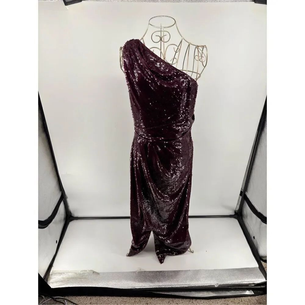 Kay Unger Alexia One Shoulder Sequin Midi Dress  Size 4 Evening Cocktail
